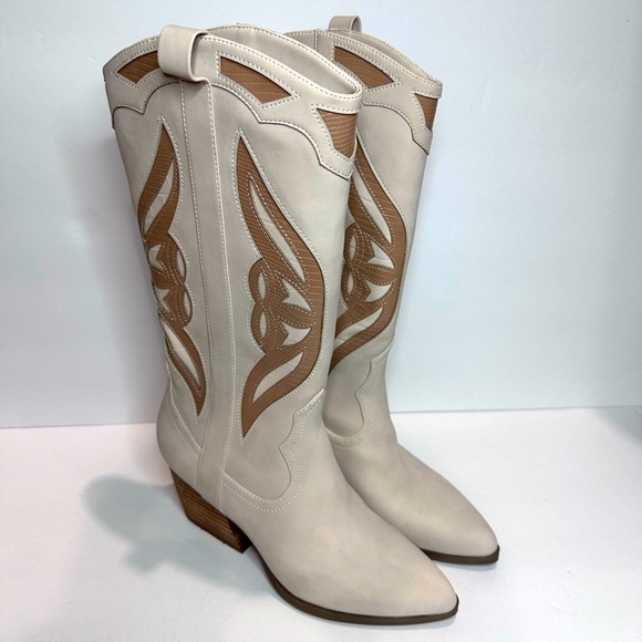 Dolce Vita Shoes - Women's Cream and Tan Western suede Boots